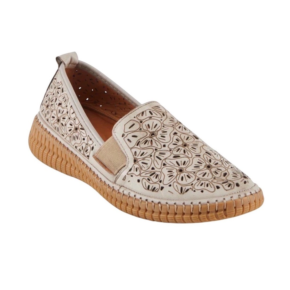 SPRING STEP Jookin Leather Floral Laser Cut Slip On Loafers SZ 40 EU/ 9 US Taupe
